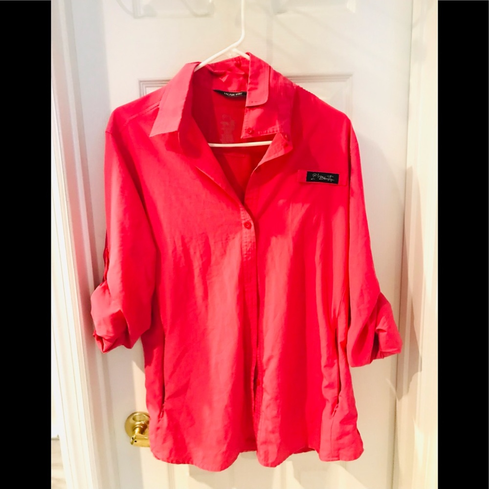 Womens hot pink fishing shirt black fin xl